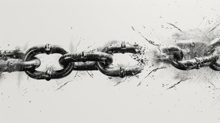 A minimalist drawing of a broken link chain - obrazy, fototapety, plakaty