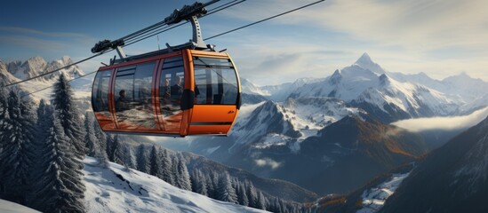 Cable car against snow covered mountain range generate by ai