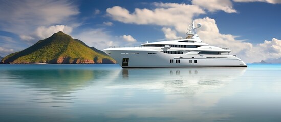 Luxury yacht on the sea against the background of the island