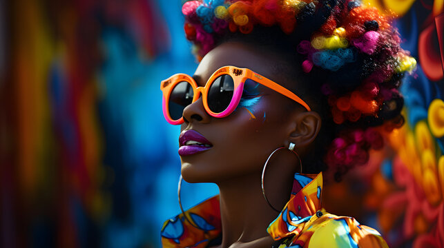 attractive young black woman in colorful 