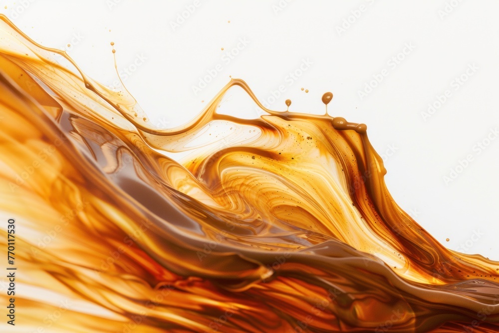 Wall mural abstract waves of golden liquid, dynamic fluid motion on white