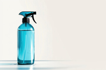 Transparent Blue Liquid in Spray Bottle on White Background