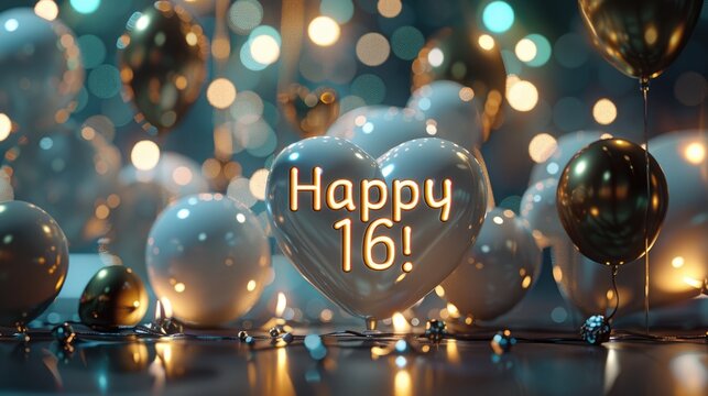 Happy birthday, happy 16: cheerful text celebrating the joyous occasion of turning sixteen, a milestone filled with happiness and excitement