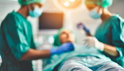 Blurred lights in an operating room symbolize the intensity and urgency of medical procedures in a dynamic healthcare environment