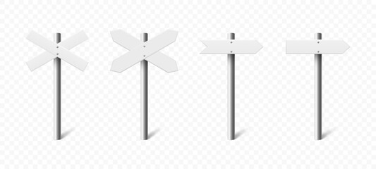 Vector 3D Realistic Sign Post Set. Realistic Blank Road Signboard. Plywood Pointer, Timber Design Template in Front View. Signpost for Pointing Direction, Navigation, Directional Concept