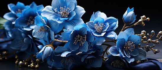 blue flowers on a dark background generate by ai