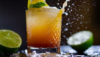 Fresh soft cocktail in a bar slashing, close-up