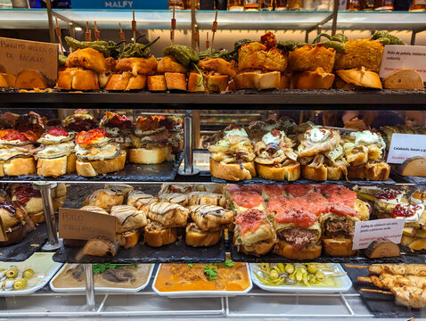 Tapas in a restaurant in Laguardia, Alava province, Basque country, Spain