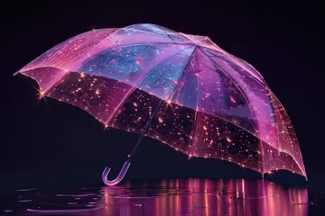 Deurstickers Futuristic Umbrella Isolated on Black Background with Low Poly Wireframe Illustration and Blue-Purple Color Scheme for Technology Theme © UniqueChoice