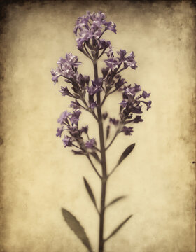 Ethereal Limonium Bloom: A Gum Bichromate Masterpiece | This captivating image showcases a single Limonium flower captured in the distinctive style of Gum Bichromate photography. The delicate, et