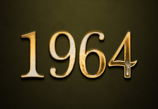 Old gold effect of 1964 number with 3D glossy style Mockup.