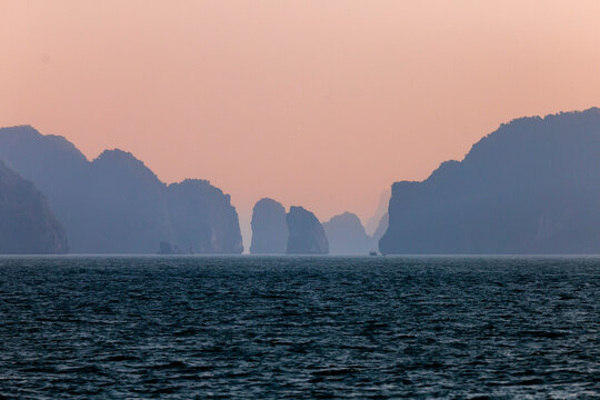 Serene sunset over Halong Bay in Vietnam