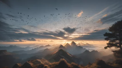 Türaufkleber sunset in the mountains © Shafiq