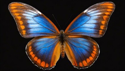 Very beautiful blue orange butterfly with spread wings isolated on a transparent background. 