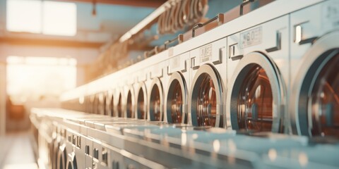 washing machines in public laundry Generative AI - obrazy, fototapety, plakaty
