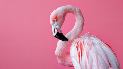 A flamingo on a pastel pink background