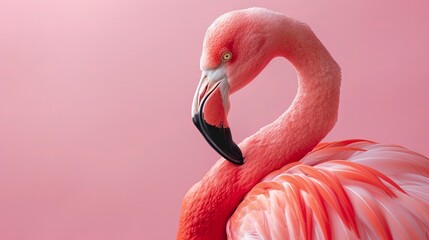 A flamingo on a pastel pink background - obrazy, fototapety, plakaty
