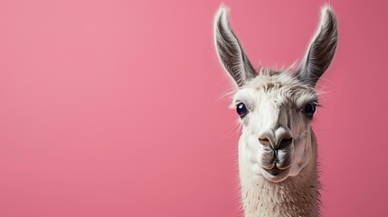 Llama on a pastel pink background 