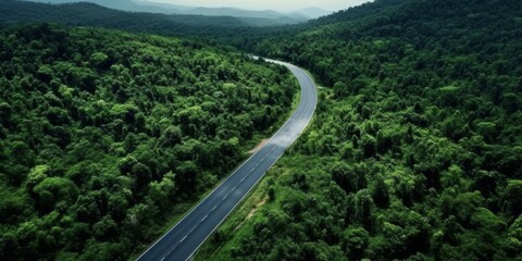 highway in the middle of the forest, bird's eye view Generative AI - obrazy, fototapety, plakaty