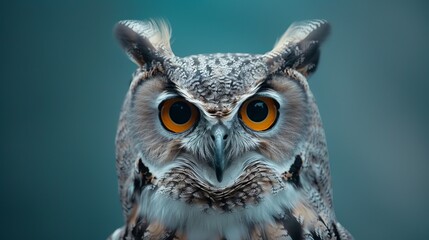 A owl on a pastel blue background