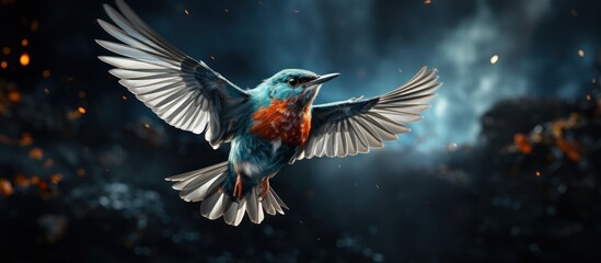 bird flying in the night sky with stars at night generate by ai