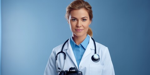 female doctor in a white coat portrait Generative AI - obrazy, fototapety, plakaty