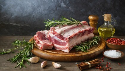 Fresh Ribs, pork meat, meat background, cuisine