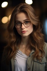 Confident young woman with glasses portrait Generative AI - obrazy, fototapety, plakaty
