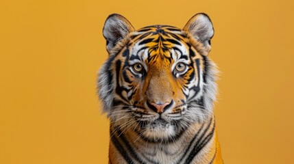 A tiger on a pastel yellow background