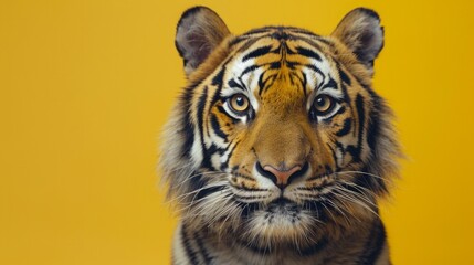 A tiger on a pastel yellow background