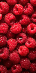 Background with fresh raspberries, adorned with glistening droplets of water. Top down view.