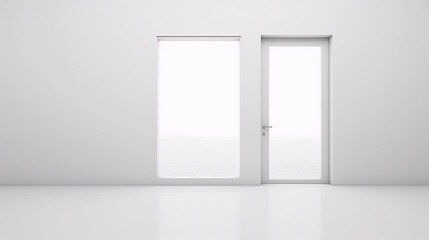 3D rendering of a white room with a door and a window in a minimalist style