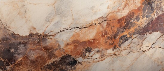 Detailed close-up image showing a marble slab with an intricate brown and white pattern, highlighting the beautiful design