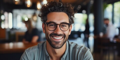 Pleasant young man with glasses Generative AI - obrazy, fototapety, plakaty