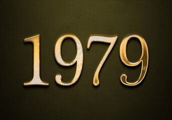 Old gold effect of 1979 number with 3D glossy style Mockup.