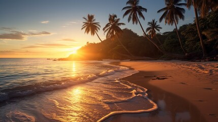 Art Beautiful sunrise over the tropical beach - obrazy, fototapety, plakaty