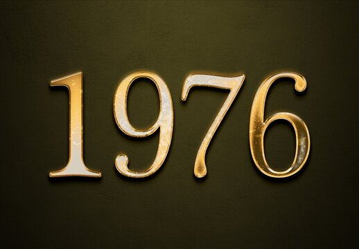 Old gold effect of 1976 number with 3D glossy style Mockup.