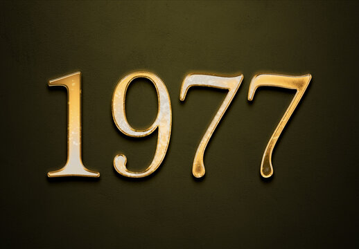 Old gold effect of 1977 number with 3D glossy style Mockup.