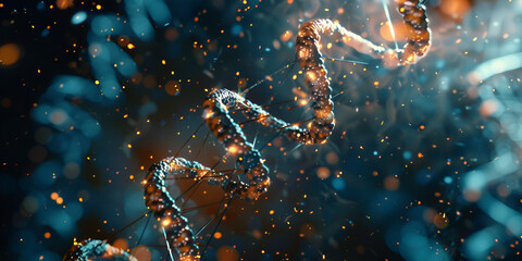 A background of DNA strands with an abstract science theme, DNA molecule structure  rendering science background for banner, The Art Of Technology Bioinformatics And Genetic Research Explored, Digital