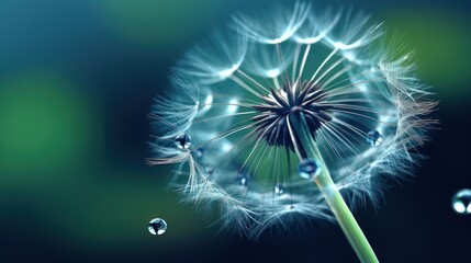 Beautiful shiny dew water drop on dandelion