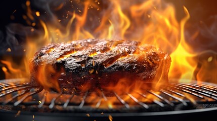 Barbecue Grill Pit With Glowing And Flaming Hot Charcoal Briquette