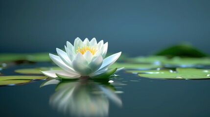 beautiful White Lotus Flower with green leaf in in pond