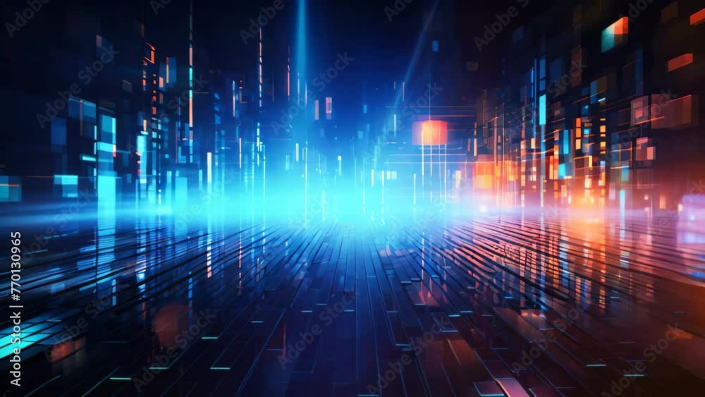 Poster Abstract technology background with glowing lines and light effects. 3D Rendering, Abstract technology background with circuit board. Artificial intelligence concept. 3D Rendering, AI Generated