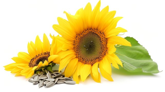 Sunflower seeds displayed on a white background, isolated for enhanced visibility and focus
