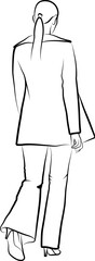 Sketch of Back View Of Walking Woman In Pants. Vector illustration  - 770132155