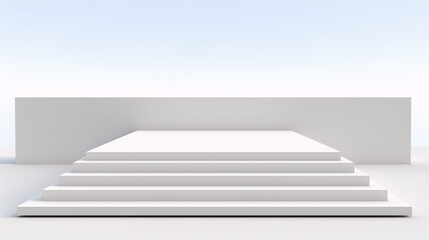 3D rendering of a white???with four steps on a white background in a minimalist??.