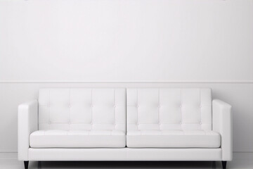 Minimalistic white leather sofa against a white wall background, 3d illustration