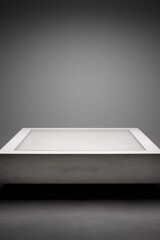 Concrete minimalist podium on dark background, 3D rendering, interior design, architecture, still life photography