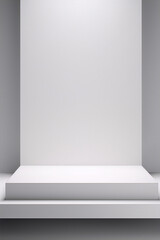 3D rendering of an empty white podium on a white background in a minimalist style