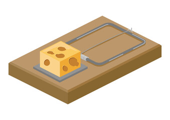 Mousetrap and cheese isometric PNG illustration with transparent background